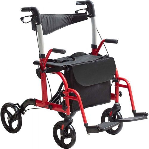 2-in-1 Rollator und Transportstuhl für Senioren - zusammenklappbare Rollator-Rollstuhl-Kombination - leichter Aluminium-Rollator mit verstellbarem Griff - All-Terrain-Räder - maximale Last 136 kg