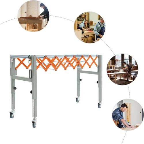 Rollenbahntisch mit Rädern - Ausziehbare Rollenbahn - Länge 46–130 cm - Höhe 50–80 cm - Traglast 50 kg - Eisen