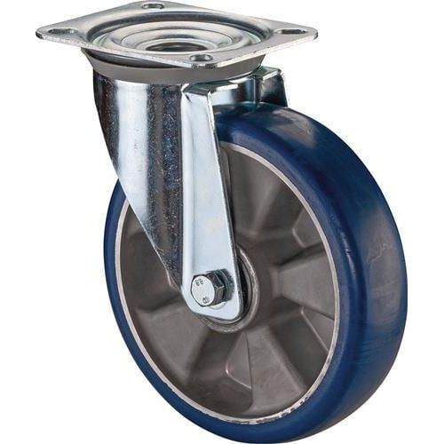 Lenkrolle Rad- 250 mm Tragfhigkeit 350 kg Polyurethan Platte L135xB110 mm Farbe Rolle blau
