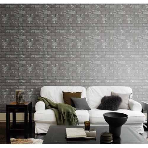 Papiertapete RASCH "Papiertapete mit Steinoptik in Dunkelgrau", schwarz, B:53m L:10,05m, Papier, Tapeten, Steinoptik