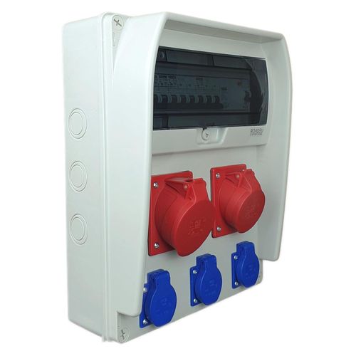 RoadEu - Baustromverteiler - 32A und 16A Steckdose mit Schuko 230V - Stromverteiler mit Leitungsschutzschaltern und Fi Schutzschalter