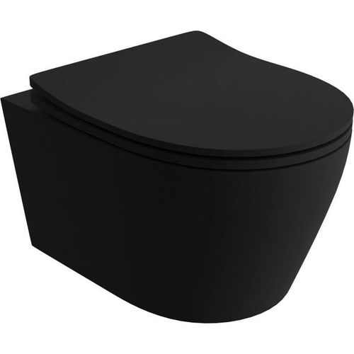 LAVITA Wand-WC Praia Black | Hnge Toilette | Toilettendeckel mit Absenkautomatik & Metallscharniere | Toiletten Splrandlos Hngend | Toilettenbecken | 360x480x375 cm | Schwarz