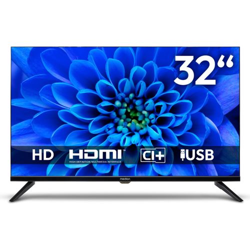MEDION 80 cm (32 Zoll) HD Fernseher (Triple Tuner Receiver DVB-T2 DVB-C DVB-S2, 2 x HDMI, USB, Mediaplayer, VESA, CI+, MD 832000)