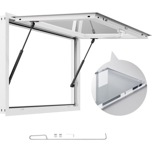 Imbissfenster - Service-/Verkaufsfenster für Imbissanhänger - Größe 9165 x 610 mm - 85° Öffnungswinkel - Aluminiumrahmen - Regenwasserbeständig - Für Imbisswagen & Anhänger