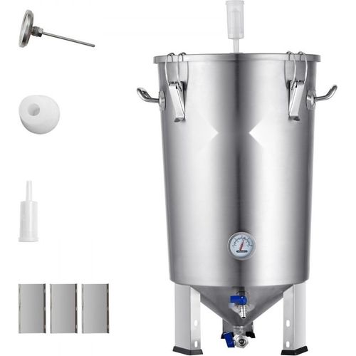 Bierbrauanlage Edelstahl 30 L - Bierfermenter & Braueimer-Fermenter - Heimbrauzubehör mit Fuß - Kessel-Suppentopf mit Deckel, Griff, Ventil und Zapfhahn