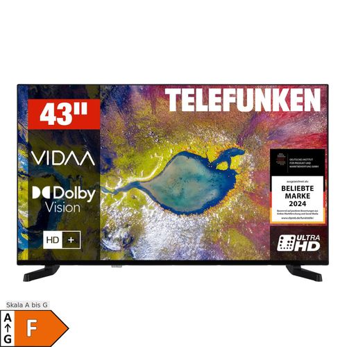 Telefunken D43U790B2CW Fernseher 43 Zoll Smart TV VIDAA (4K UHD, HDR Dolby Vision, HD+ 6 Monate, Triple-Tuner)