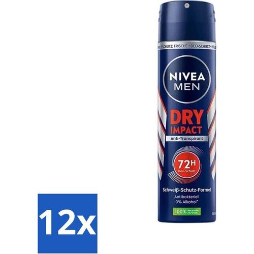 Nivea Men Deodorant Spray – Dry Impact – 48 Stunden Wirksamkeit – 150 ml - Vorteilspack - 12 Stücke