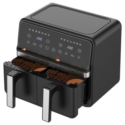 Atrigo HEIßLUFTFRITTEUSE, Schwarz, Metall, Kunststoff, 8 L, 34.2x31x37 cm, RoHS, Lfgb, CE, Sichtfenster, wärmeisolierte Außenfläche, antihaftbeschichteter Innenbehälter, Temperaturanzeige, Timer, Kontrollleuchte, Überhitzungsschutz, Touchscreen, Küchengeräte, Heißluftfritteusen