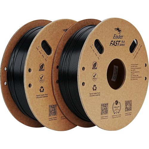 Creality Ender Fast PLA-Filament, 1,75 mm, hohe Fliessfaehigkeit, hohe Geschwindigkeit, 2 kg, 3D-Druckmaterial, hohe Erfolgsquote, Spule, Massgenauigkeit +/-0,03 mm, 2 Rollen C Schwarz