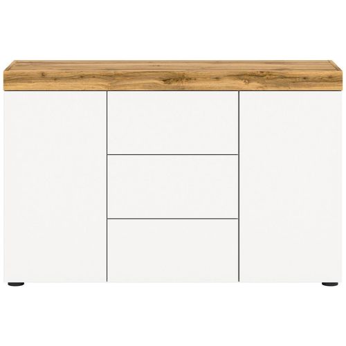Mid.you Sideboard Sugar, Weiß, Eiche Wotan, Holzwerkstoff, 2 Fächer, 3 Schublade(n) Schubladen, 125x80x37 cm, FSC Mix, Wohnzimmer, Kommoden & Sideboards, Sideboards