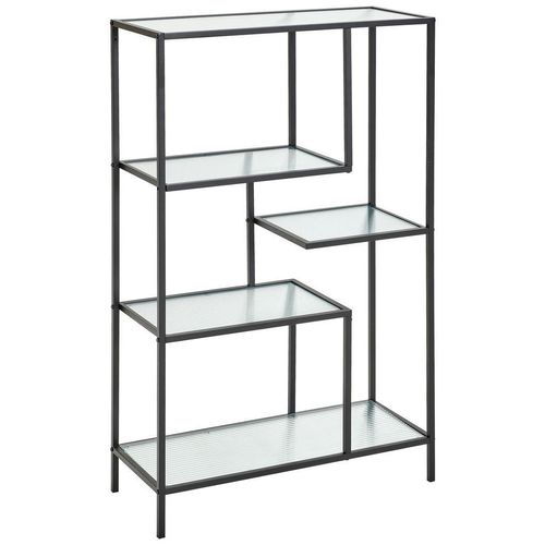 Mid.you Regal, Schwarz, Metall, Glas, 4 Fächer, 76x121x32 cm, Wohnzimmer, Regale, Bücherregale