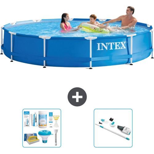 Intex-Schwimmbecken mit rundem Rahmen – 366 x 76 cm – Blau – im Lieferumfang enthalten Wartungspaket - Staubsauger