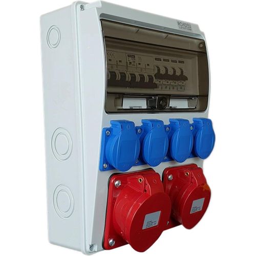 RoadEu Stromverteiler 16A 5P, 32A 5P Dosen, 4x 230V Schuko Steckdosen, mit Leitungsschutzschaltern, Baustromverteiler IP44