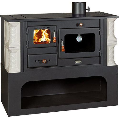 Holzbefeuerter Kochherd Kamin 10 kW mit Keramik (weiß) 1P34-K ALB