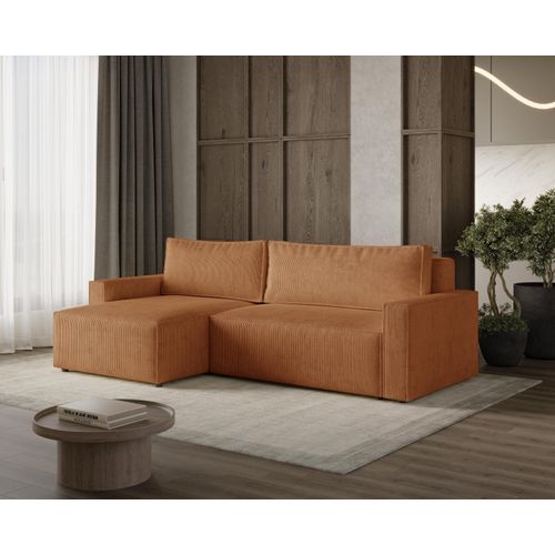 DEKORI_INTERIORS LIVIO L Ecksofa mit Schlaffunktion und Stauraum, weicher, dicker Cord, haustierfreundlich - POSO 40