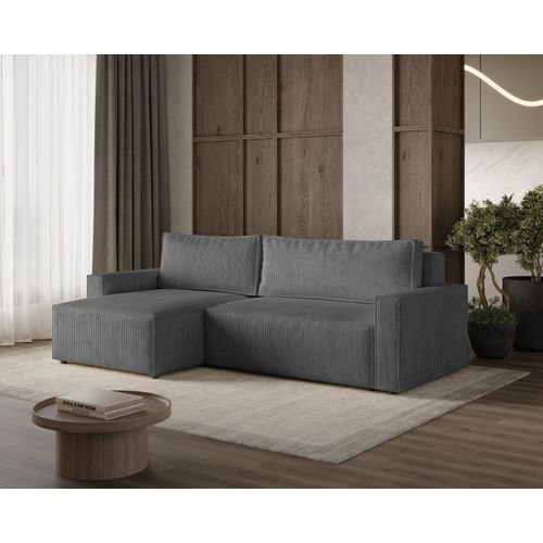 DEKORI_INTERIORS LIVIO L Ecksofa mit Schlaffunktion und Stauraum, weicher, dicker Cord, haustierfreundlich - POSO 22