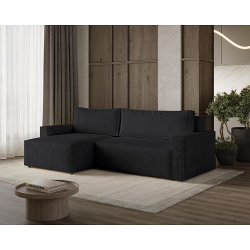 DEKORI_INTERIORS LIVIO L Ecksofa mit Schlaffunktion und Stauraum, weicher, dicker Cord, haustierfreundlich - POSO 135