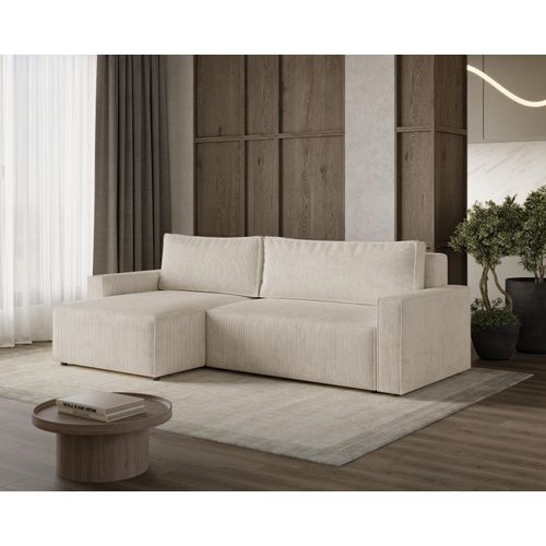 DEKORI_INTERIORS LIVIO L Ecksofa mit Schlaffunktion und Stauraum, weicher, dicker Cord, haustierfreundlich - POSO 100