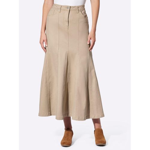 Godetrock HEINE, Damen, Gr. 42, beige, 98% Baumwolle, 2% Elasthan, unifarben, lang, Röcke Godetrock