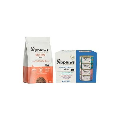 Applaws Adult Mischfütterung Applaws Adult Huhn mit Lachs 2kg + Multipack Adult 12x70g Fischauswahl