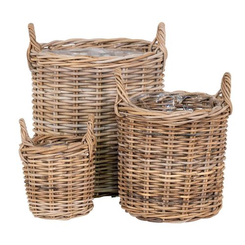Korbset, Braun, Kunststoff, 3-teilig, Rattan, rund, 41x49x41 cm, Ordnen & Aufbewahren, Aufbewahrungskörbe