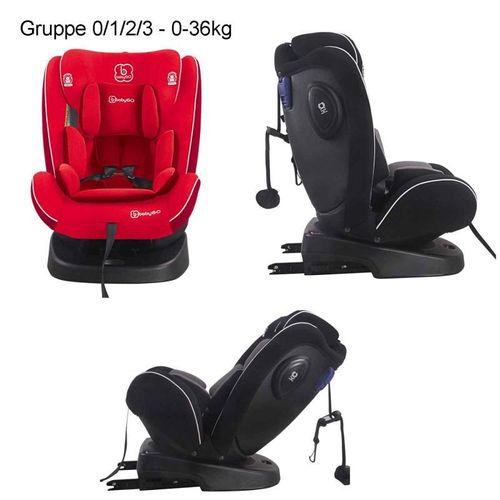 BabyGo Kindersitz Baby Autositz Bordeaux Rot Reboarder 360° Isofix 0-36 kg Gr 0-3 inkl. Basis