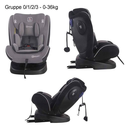 BabyGo Kindersitz Baby Autositz Bordeaux Grau Reboarder 360° Isofix 0-36 kg Gr 0-3 inkl. Basis