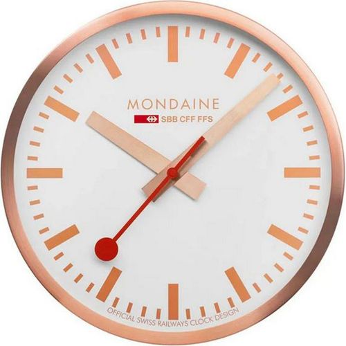 Mondaine A995.CLOCK.17SBK roségoldene Wand-, Bahnhofsuhr 40 cm aus Aluminium