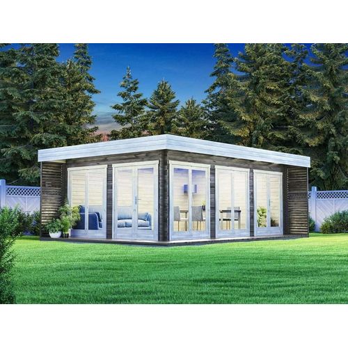 Alpholz Gartenlounge Viva B aus Holz in Naturbelassen mit 70 mm Wandstärke, Größe: 588 x 400 cm, Flachdach