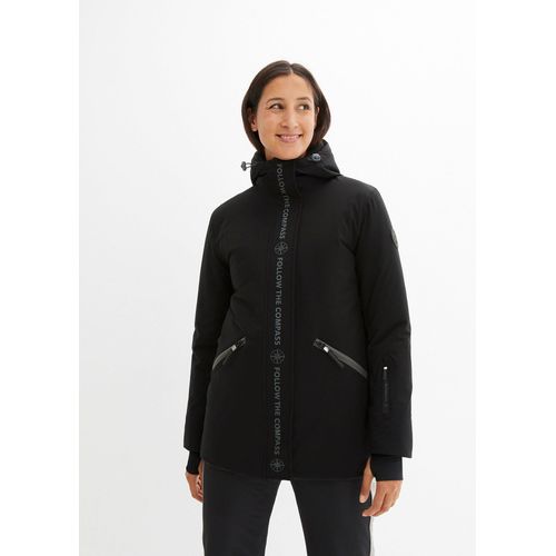 bonprix wasserdichte Ski Funktions-Jacke, schwarz, Gr.52, Lange Skijacke mit verschließbaren Taschen und Schneefang, weit geschnitten