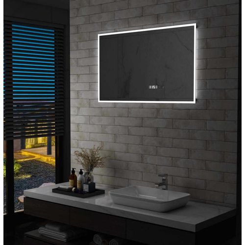 "im Angebot" LED-Badspiegel mit Berührungssensor und Zeitanzeige 100x60 cm - Wandspiegel CC631