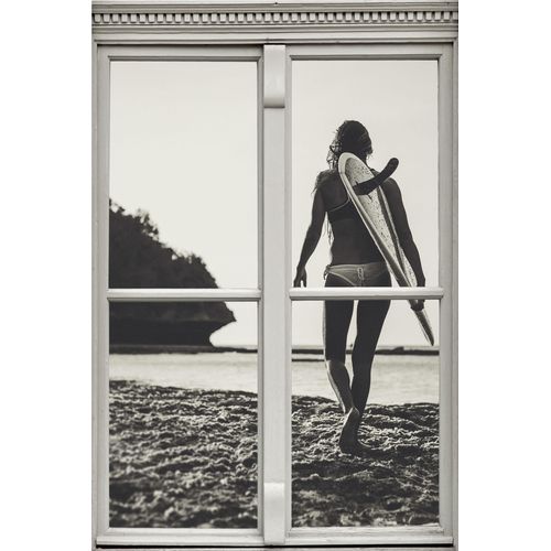 Wandsticker QUEENCE "Surferin", schwarz, B:40cm H:60cm T:0,1cm, Wandtattoos, Wandsticker, Wandbild, selbstklebend, 3D, Fenster