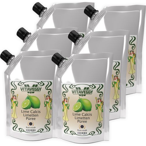 VITAVEGGY Früchte-Püree LIMETTEN 6x1kg ohne Aroma- Farb- & Konservierungsmittel von Food-United, Limettenpüree für Obstbrei & Obsmus oder als Limettensaftkonzentrat Limette-Minz-Tee oder für Saft Cocktails Limetten-Smoothies Sorbets Kuchen Tarten,