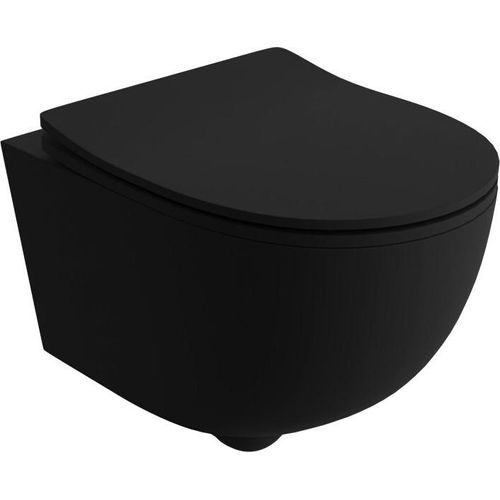 LAVITA Wand-WC Brava Black | Hnge Toilette | Toilettendeckel mit Absenkautomatik & Metallscharniere | Toiletten Splrandlos Hngend | Toilettenbecken | 360x480x375 cm | Schwarz