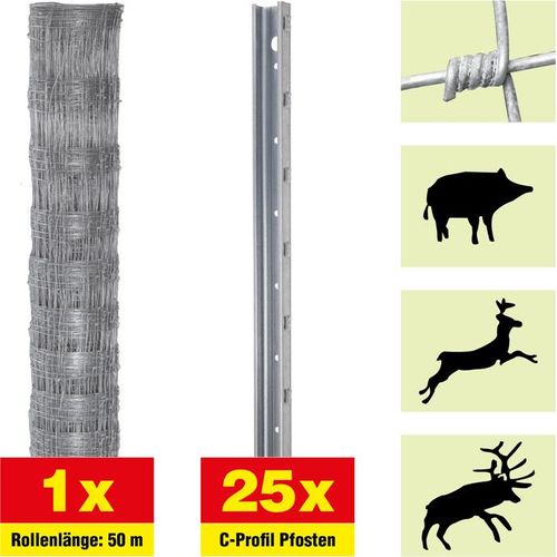 Forstzaun 50 m Set Taurus Forstwirtschaft - Höhe: 160 cm, inkl. 25 Pfosten, Horizontaldrähte: 23
