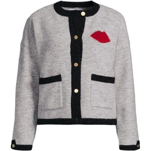 Lands' End Lulu Guinness Strickblazer, Damen,  Grau, Polyester/Nylon/Polyester-Mischung, by Lands' End