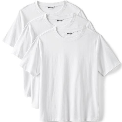 Kurzärmelige Rundhalsshirts im 3er-Set, Damen,  Weiß, Baumwolle/Baumwoll-Mischung, by Lands' End