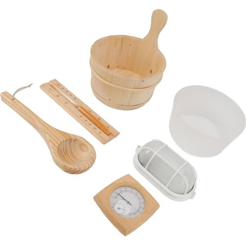 4L Sauna Raum Holz Eimer Kit Bad Eimer Löffel Hygrothermograph Explosionsgeschützte Lampe Sanduhr Set mit Liner
