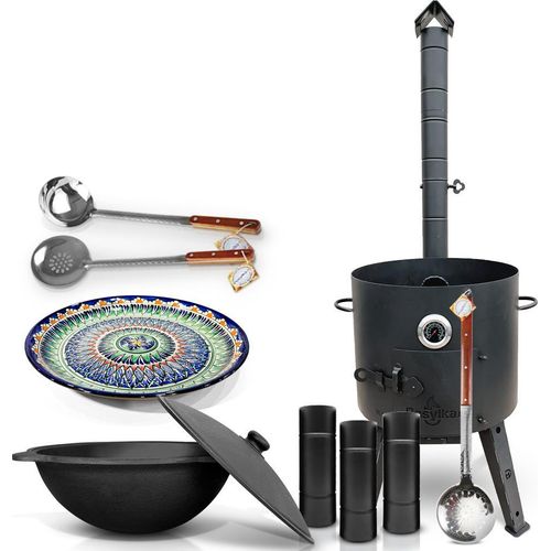 Feuerofen Ø 44 cm 2 mm Stahl Utschak Uchag mit Usbekische Kazan 16 L Lagan