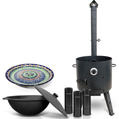 Feuerofen Ø 44 cm 2 mm Stahl Utschak Uchag mit Usbekische Kazan 16 L Lagan