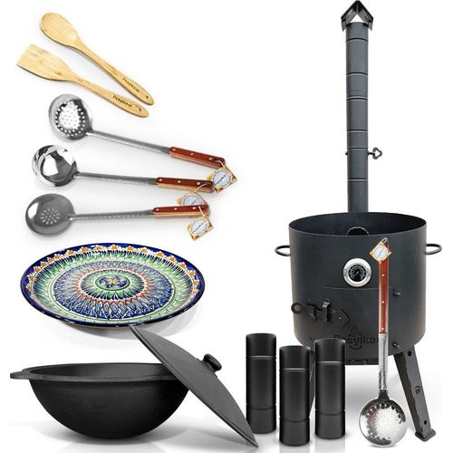 Utschak Uchag Feuerofen Ø 44 cm 2 mm mit Usbekische Kazan 16 L Lagan