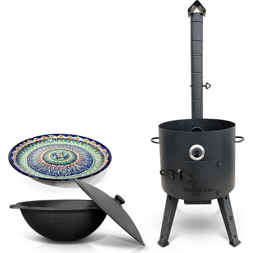 Feuerofen Ø 44 cm 2 mm Stahl Utschak Uchag mit Usbekische Kazan 16 L Lagan