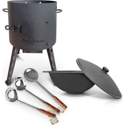 Utschak Uchag Feuerofen Ø 40 cm 2 mm Stahl mit Usbekische Kazan 12 L