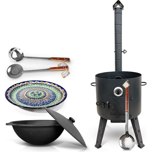 Feuerofen Ø 44 cm 2 mm Stahl Utschak Uchag mit Usbekische Kazan 16 L Lagan