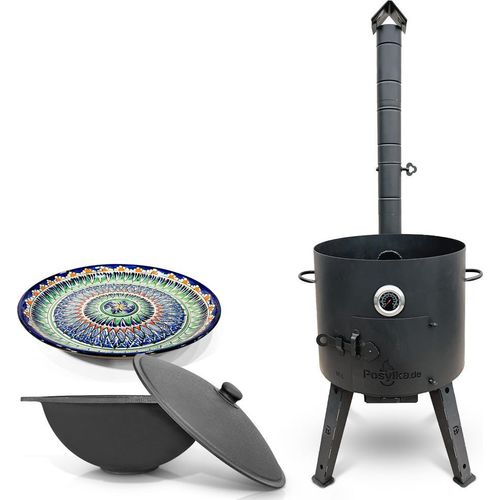 Gusseisen Kazan 16 L Kasan mit Feuerofen Utschak Ø 44 cm. Lagan Uchag