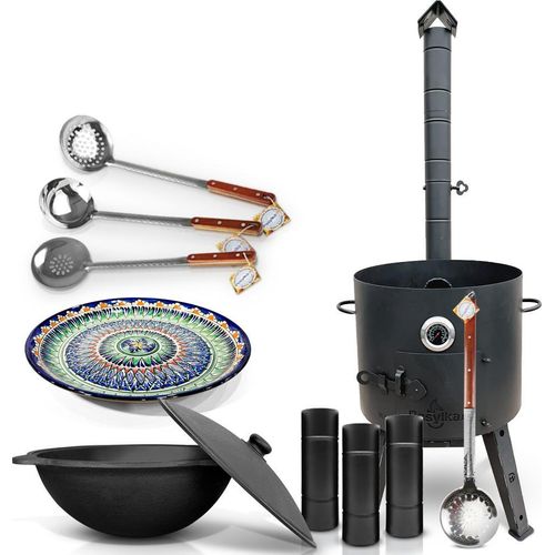 Gusseisen Kazan 16 L Kasan mit Feuerofen Utschak Ø 44 cm. Lagan Uchag