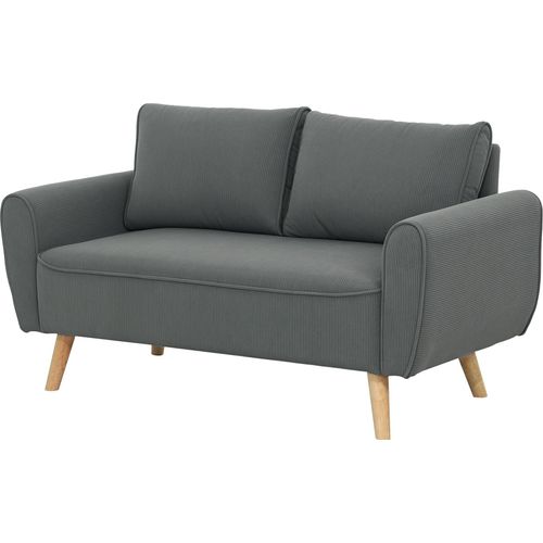 Zweisitzer-Sofa, Stoffcouch, 2 Rückenkissen, Cordbezug, 145 x 75 x 78 cm, Anthrazit