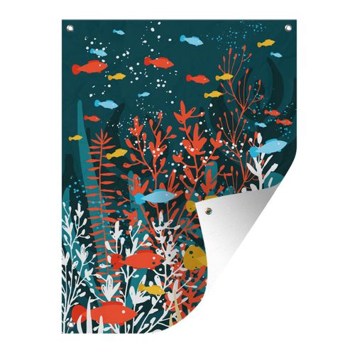 Gartenposter - Illustratie - Vis - Planten - 60x80 cm