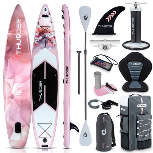 THUNDER® | ROSEA 365 | Aufblasbares SUP-Board | 365 cm | 2-in-1 Kajakfunktion | Komplettset mit Rucksack | 15 PSI | Max. Benutzergewicht 150 kg