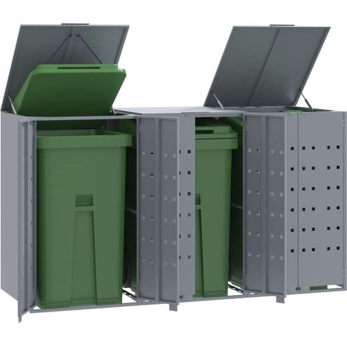 (NEU 2026) Mülltonnenbox für 3 Tonnen Grau 207x79x117 cm - Stahl - Mülltonnenboxen - 70.4 kg